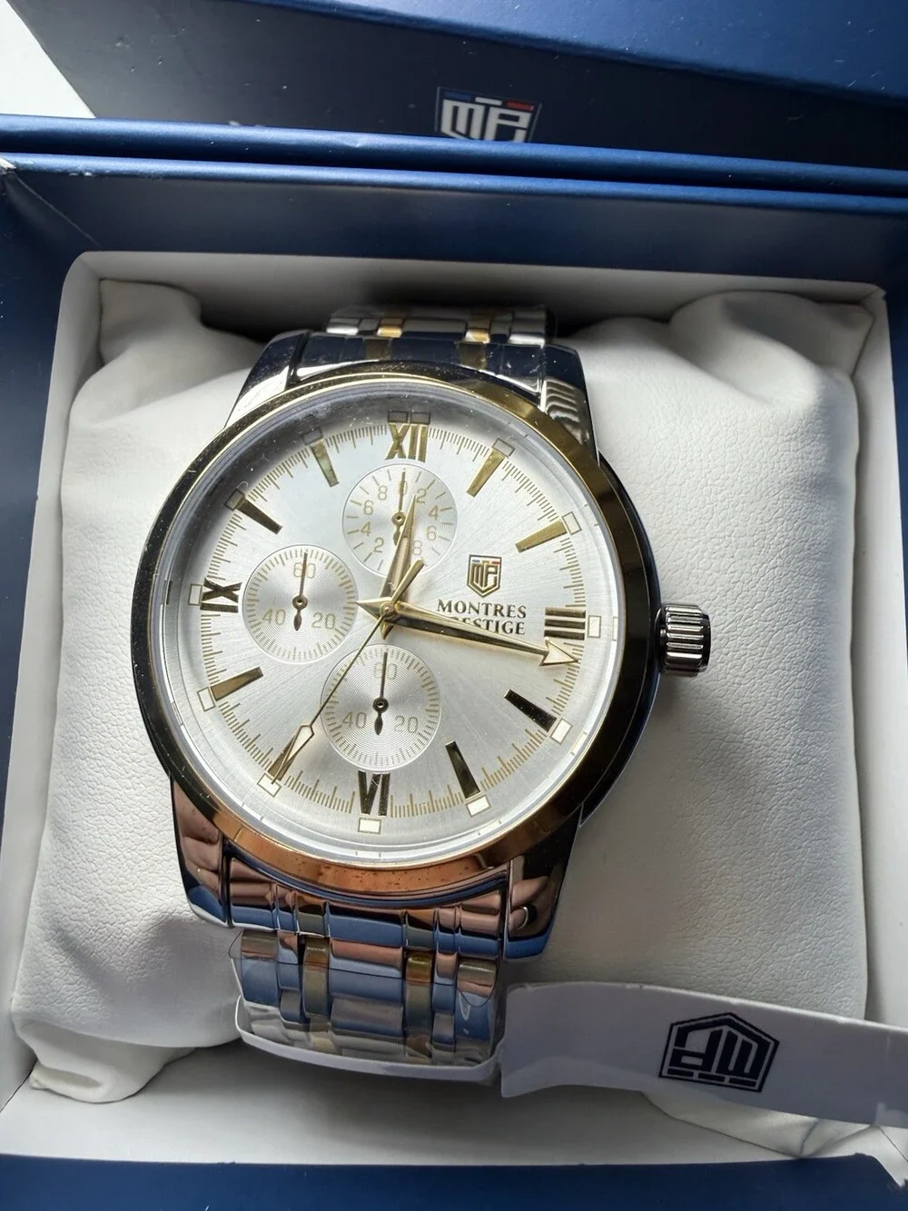 Montres Prestige Men's Two-Tone Quartz Chronograph Silver Dial w/ Box